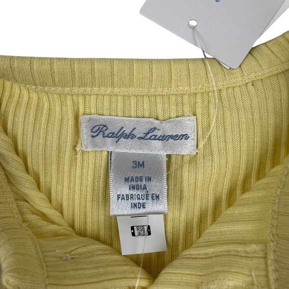 Ralph Lauren Baby Ribbed Cotton Shortall Onesie Bib Set Yellow Classic Size 3M - Picture 2 of 9